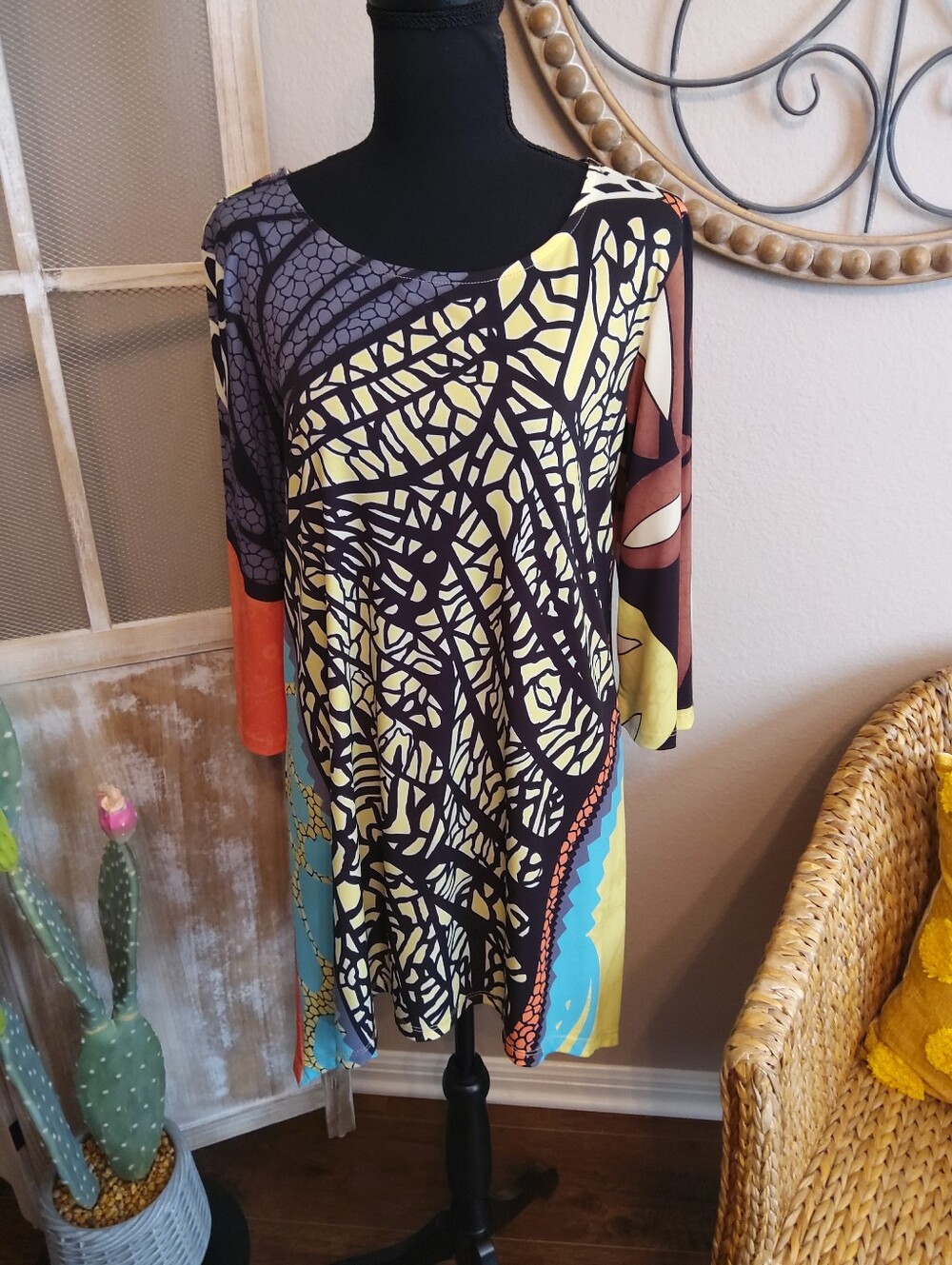 Lbisse Multi-Color Patterned Women’s Tunic Top - Yellow / Black Accent